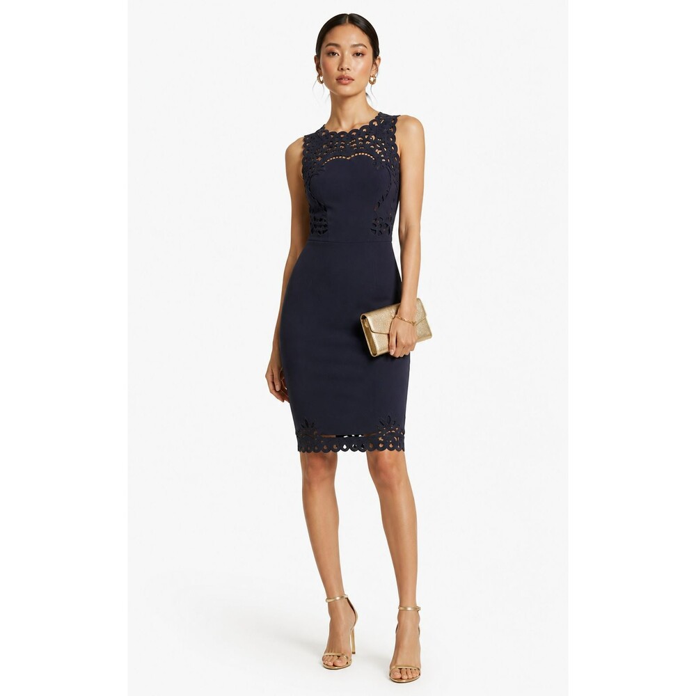 Ted Baker Verita Navy Blue Eyelet Cutout Pencil Sheath Midi Dress Sz 5/US 12-14